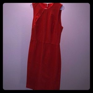 Red bi-stretch sheath dress